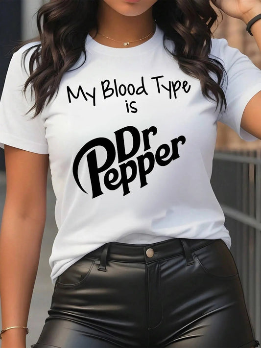 Women's Letter Print Round Neck Tee, Casual Crew Neck Short Sleeve T-Shirt for Daily Holiday Vacation Outdoor Wear, Ladies Clothes for Summerstyle{n002}2