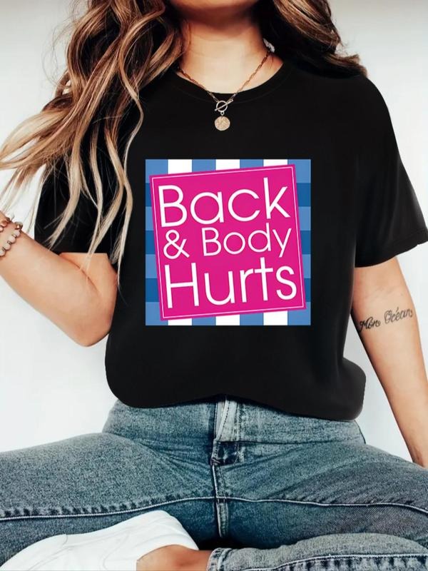 Women's Letter Print Round Neck Tee, Casual Crew Neck Short Sleeve T-Shirt for Daily Wear, Ladies All Seasons Tops...