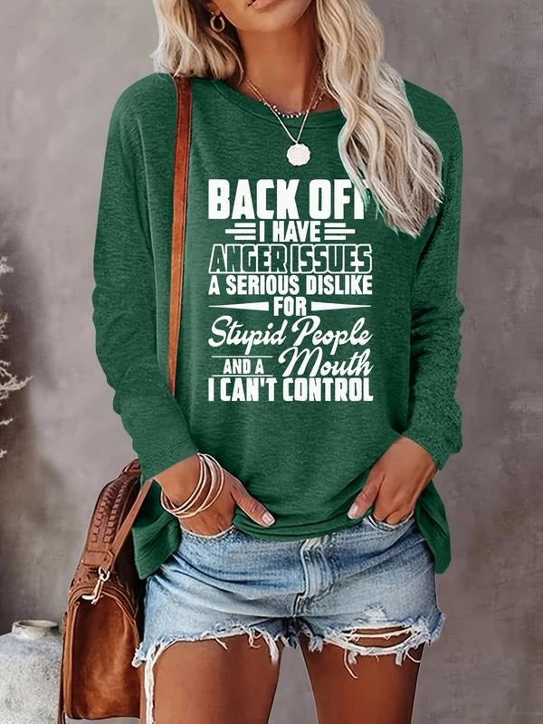 Women's Letter Print Round Neck Tee, Casual Long Sleeve Crew Neck T-Shirt for Fall & Winter, Women's Clothes for Daily...