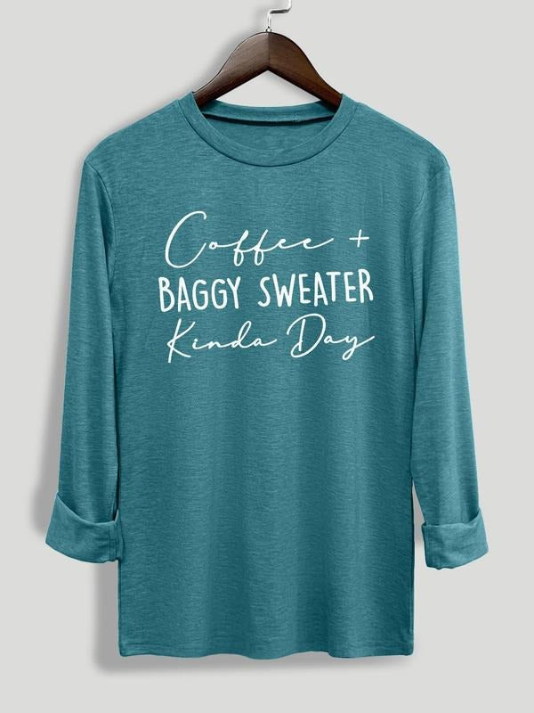 Women's Letter Print Round Neck Tee, Casual Long Sleeve Crew Neck T-Shirt for Fall & Winter, Women's Top for Daily...