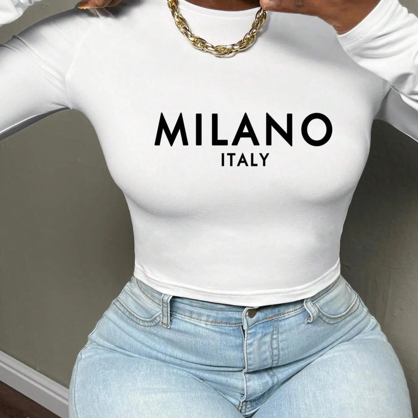 Women's Letter Print Round Neck Tee, Casual Long Sleeve Crew Neck T-shirt for Daily Wear, Ladies Clothes for All Seasons...