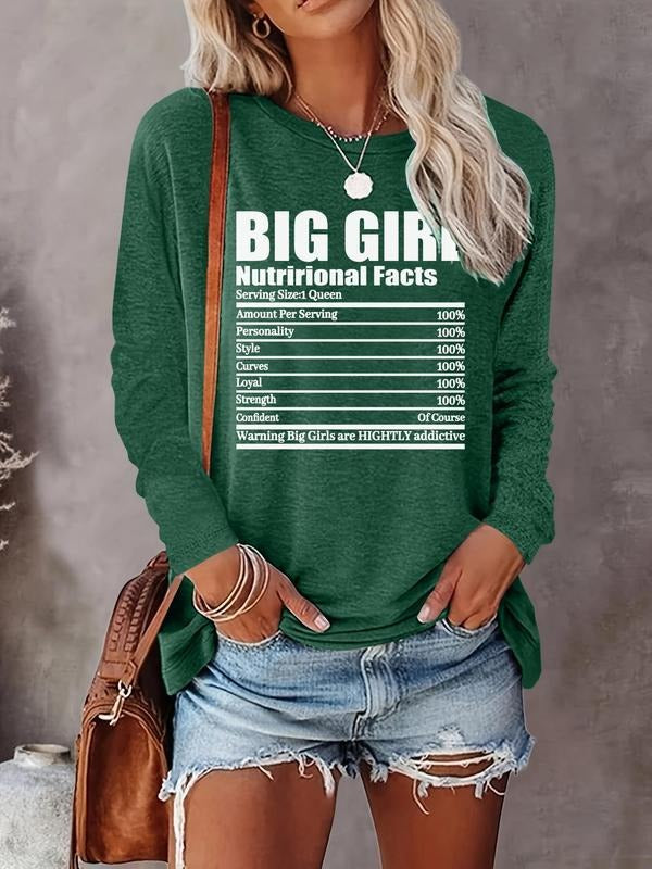 Women's Letter Print Round Neck Tee, Casual Long Sleeve Crew Neck T-shirt for Fall & Winter, Women's Top for Daily...