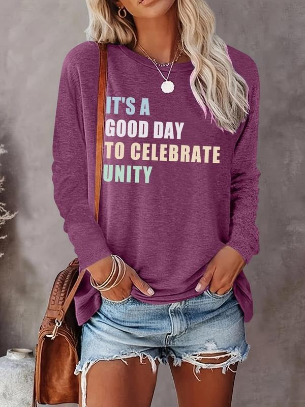Letter Print Round Neck Casual Long Sleeve Crew Neck Fall & Winter Top Daily Wearstyle{N002}17 T-Shirts, Hoodie, Sweatshirt