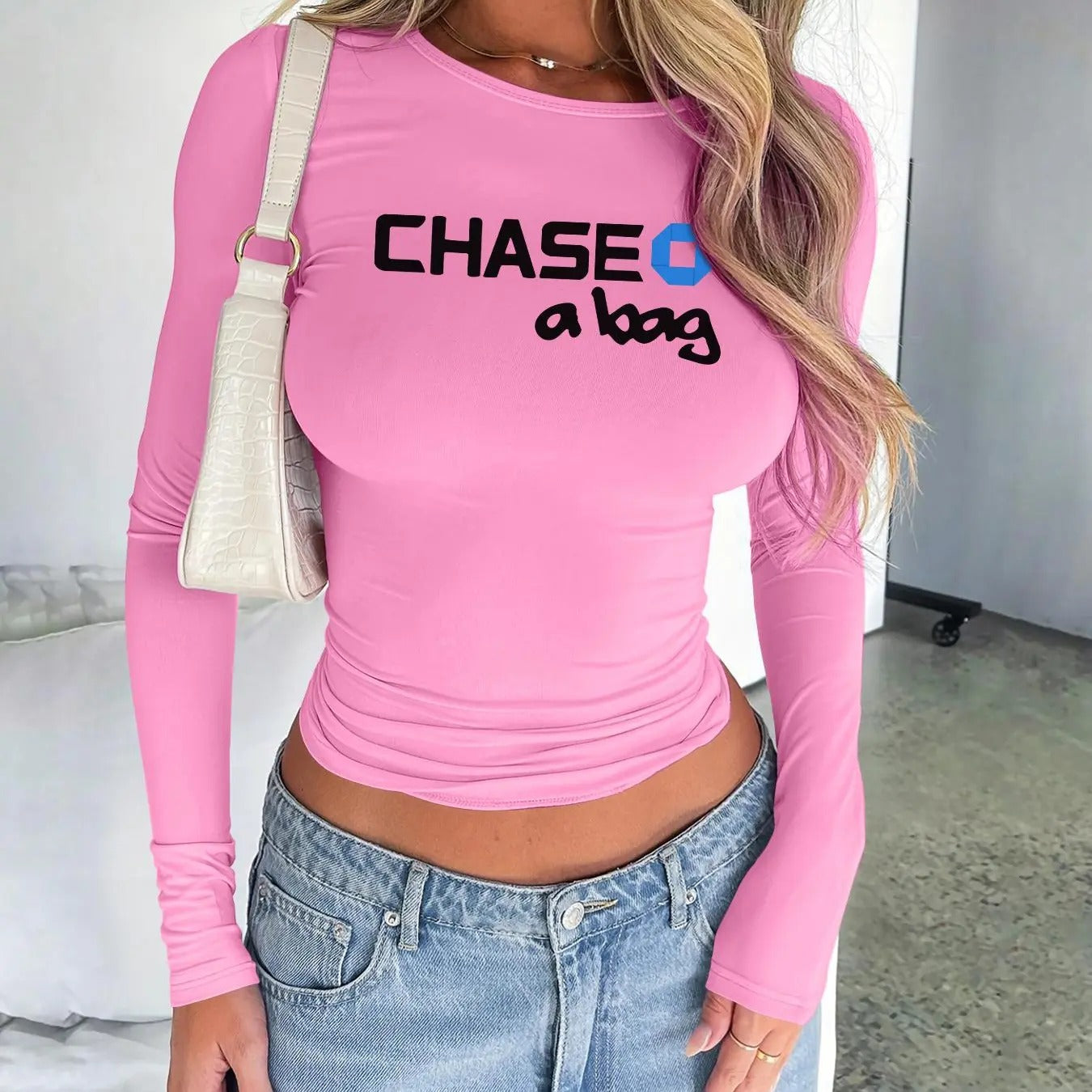 Women's Letter Print Round Neck Tee, Casual Long Sleeve Crew Neck T-shirt for Fall & Winter, Women's Top for Daily...