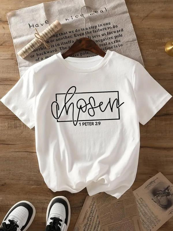 Women's Letter Print Round Neck Tee, Casual Short Sleeve Crew Neck T-Shirt for Daily Wear, Ladies Clothes for All...
