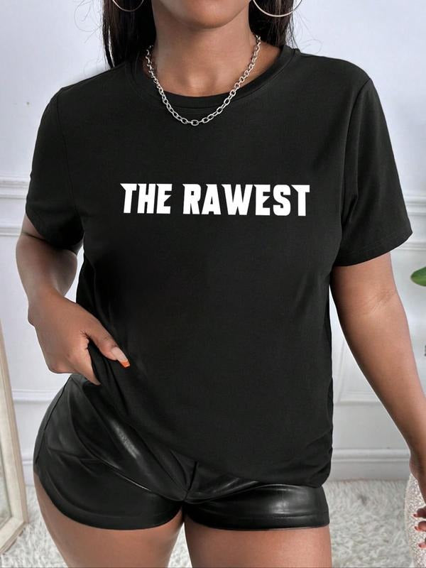 Women's Letter Print Round Neck Tee, Casual Short Sleeve Crew Neck T-Shirt for Summer, Fashion Women's Top for Daily Wear...