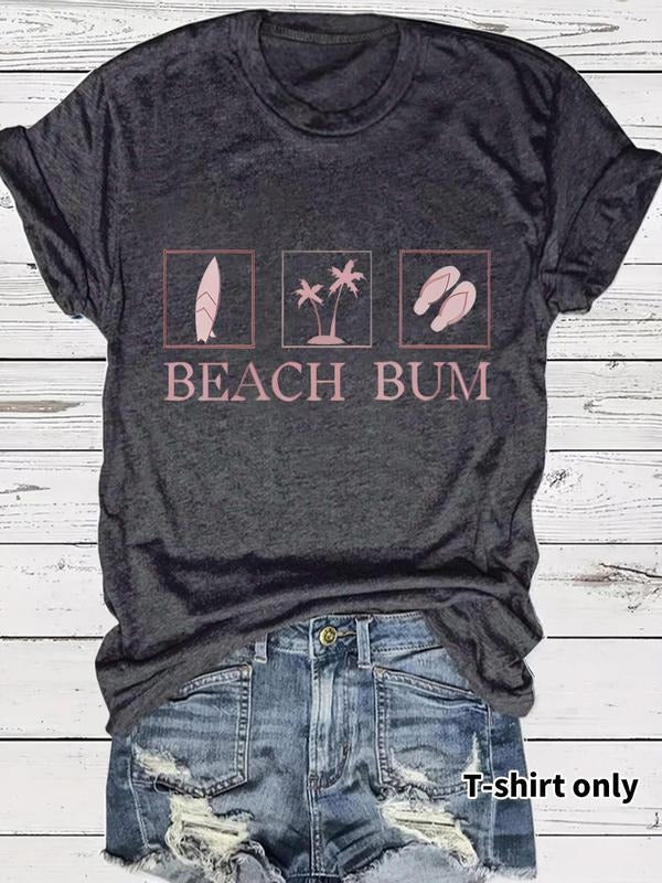 Women's Letter Print Round Neck Tee, Casual Short Sleeve Crew Neck T-Shirt for Summer, Fashion Women's Top for Daily Wear...