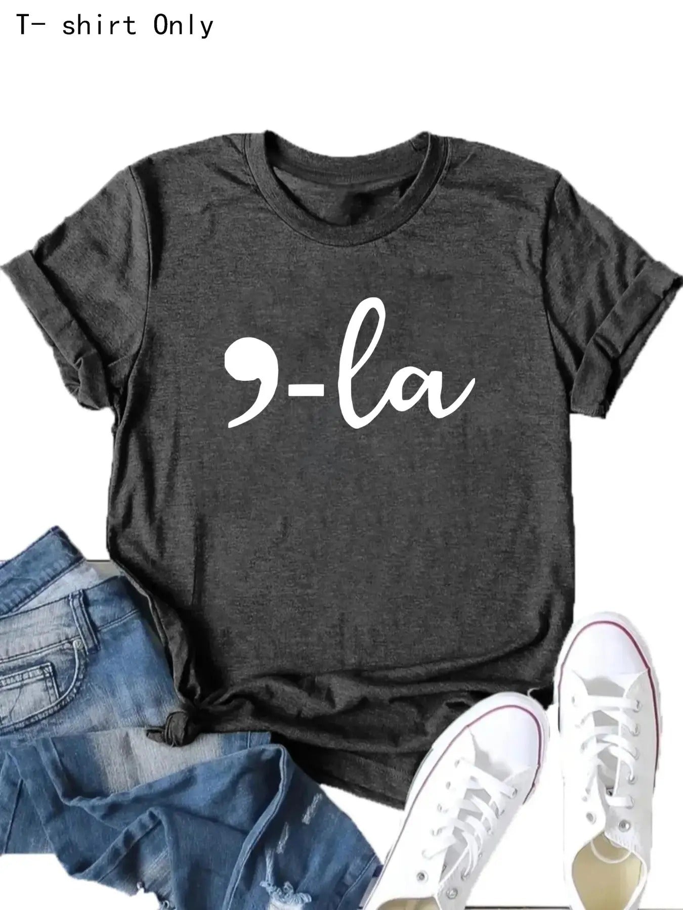 Women's Letter Print Round Neck Tee, Casual Short Sleeve Crew Neck T-Shirt for Summer, Fashion Women's Top for Daily Wear...