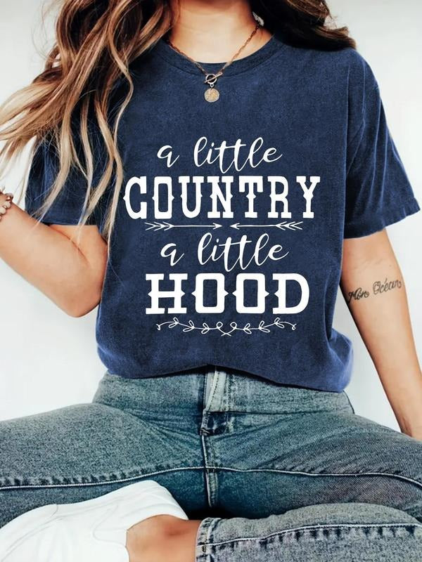 Women's Letter Print Round Neck Tee, Casual Short Sleeve Crew Neck T-Shirt for Summer, Fashion Women's Top for Daily Wear...