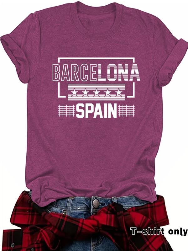 Women's Letter Print Round Neck Tee, Casual Short Sleeve Crew Neck T-Shirt for Summer, Fashion Women's Top for Daily Wear...