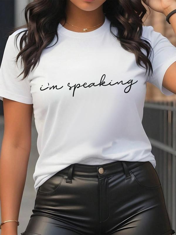 Women's Letter Print Round Neck Tee, Casual Short Sleeve Crew Neck T-Shirt for Summer, Fashion Women's Top for Daily...