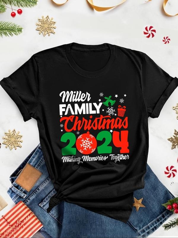 Women's Letter Print Round Neck Tee, Casual Short Sleeve Crew Neck T-shirt for All Seasons, Fashion Women's Top for Daily...