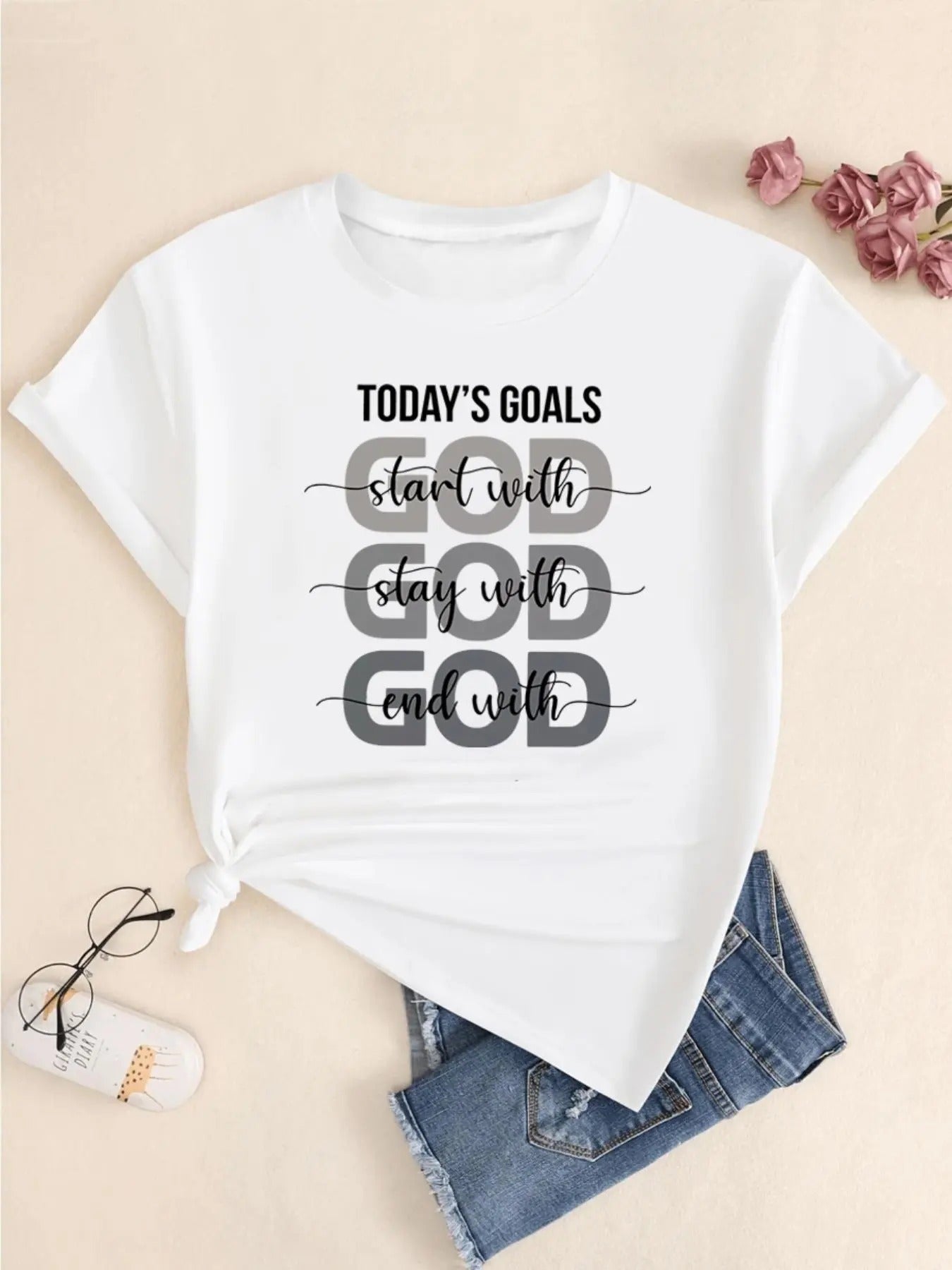 Women's Letter Print Round Neck Tee, Casual Short Sleeve Crew Neck T-shirt for Daily Wear, Ladies Clothes for All...