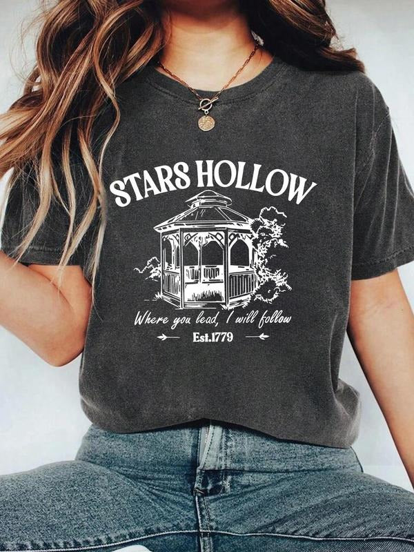 Women's Letter Print Round Neck Tee, Casual Short Sleeve Crew Neck T-shirt for Summer, Fashion Women's Top for Daily Wear...