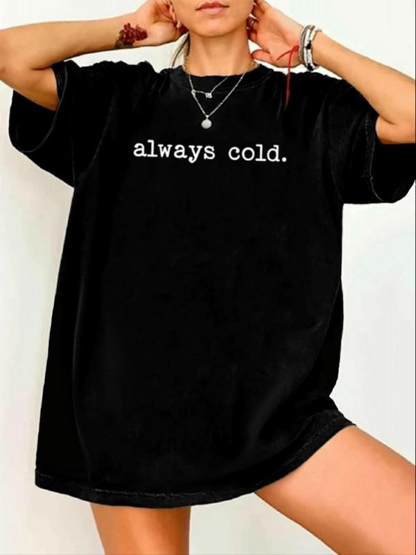 Women's Letter Print Round Neck Tee, Casual Short Sleeve Crew Neck T-shirt for Summer, Fashion Women's Top for Daily Wear...