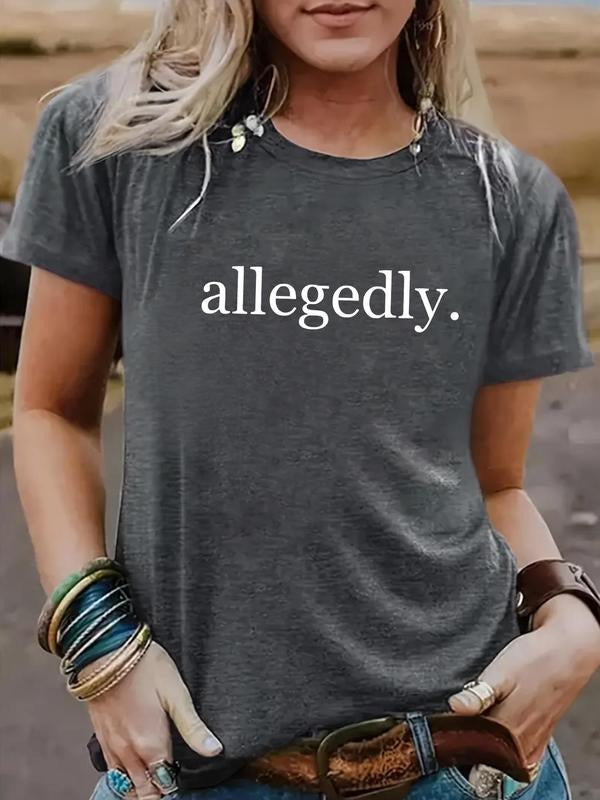Women's Letter Print Round Neck Tee, Casual Short Sleeve Crew Neck T-shirt for Summer, Fashion Women's Top for Daily Wear...