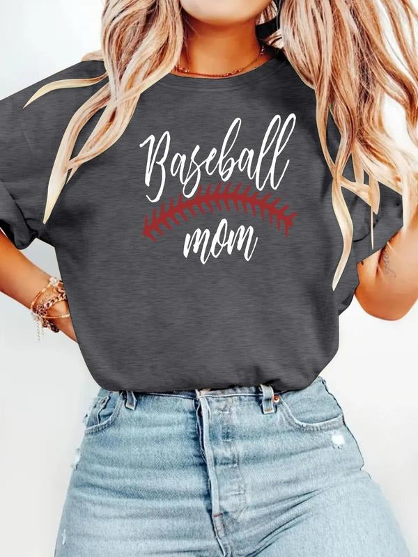Women's Letter Print Round Neck Tee, Casual Short Sleeve Crew Neck T-shirt for Summer, Fashion Women's Top for Daily Wear...