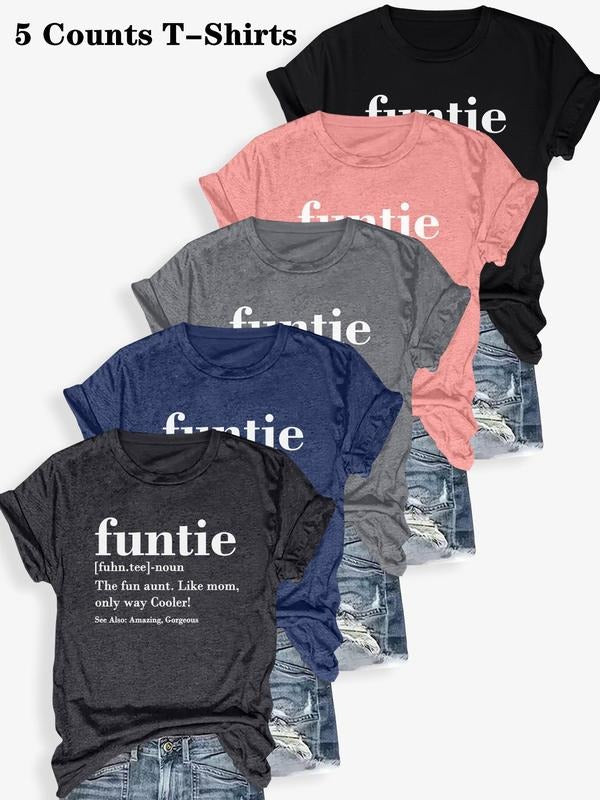 Women's Letter Print Round Neck Tee, Casual Short Sleeve Crew Neck T-shirt for Summer, Ladies Clothes for Daily Wear...