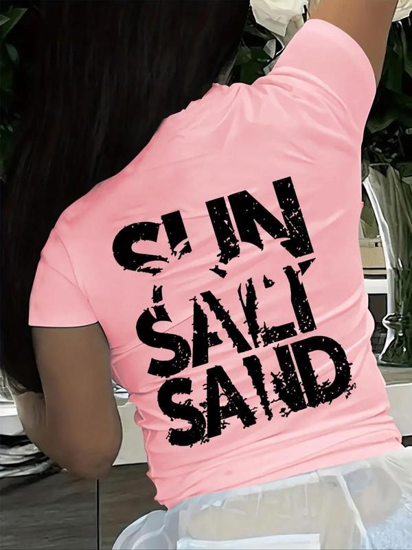 Women's Letter Print Round Neck Tee, Casual Short Sleeve T-Shirt for Summer, Fashion Women's Top for Daily Wear Hoodie,...