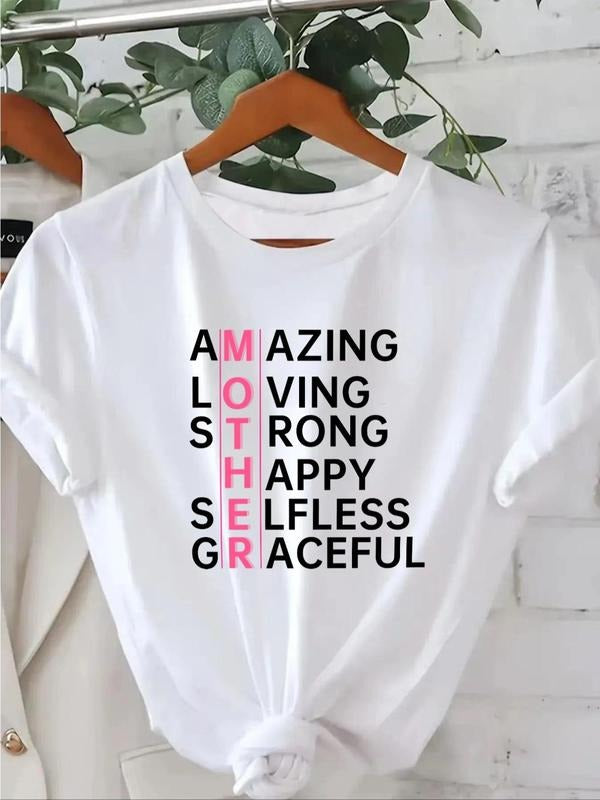 Women's Letter Print Round Neck Tee, Casual Short Sleeve T-Shirt for Summer, Ladies Clothes for Daily Wear Hoodie, Sweatshirt