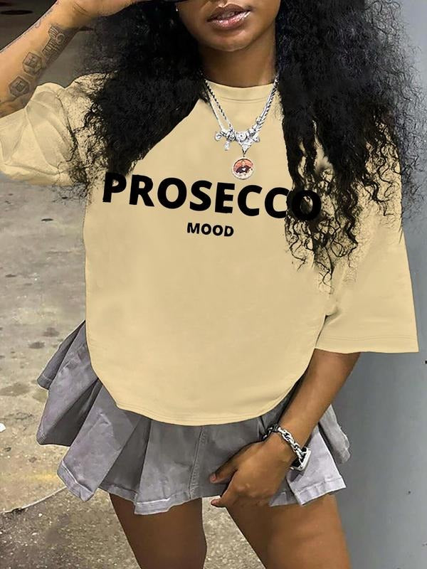 Women's Letter Print Round Neck Tee, Casual Short Sleeve T-shirt for Summer, Women's Top for Daily Wear Hoodie, Sweatshirt