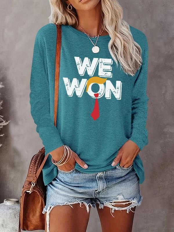 Letter Print Round Neck Casual Crew Neck Long Sleeve Daily Vacation Outdoor Clothes All Seasons T-Shirts, Hoodie, Sweatshirt