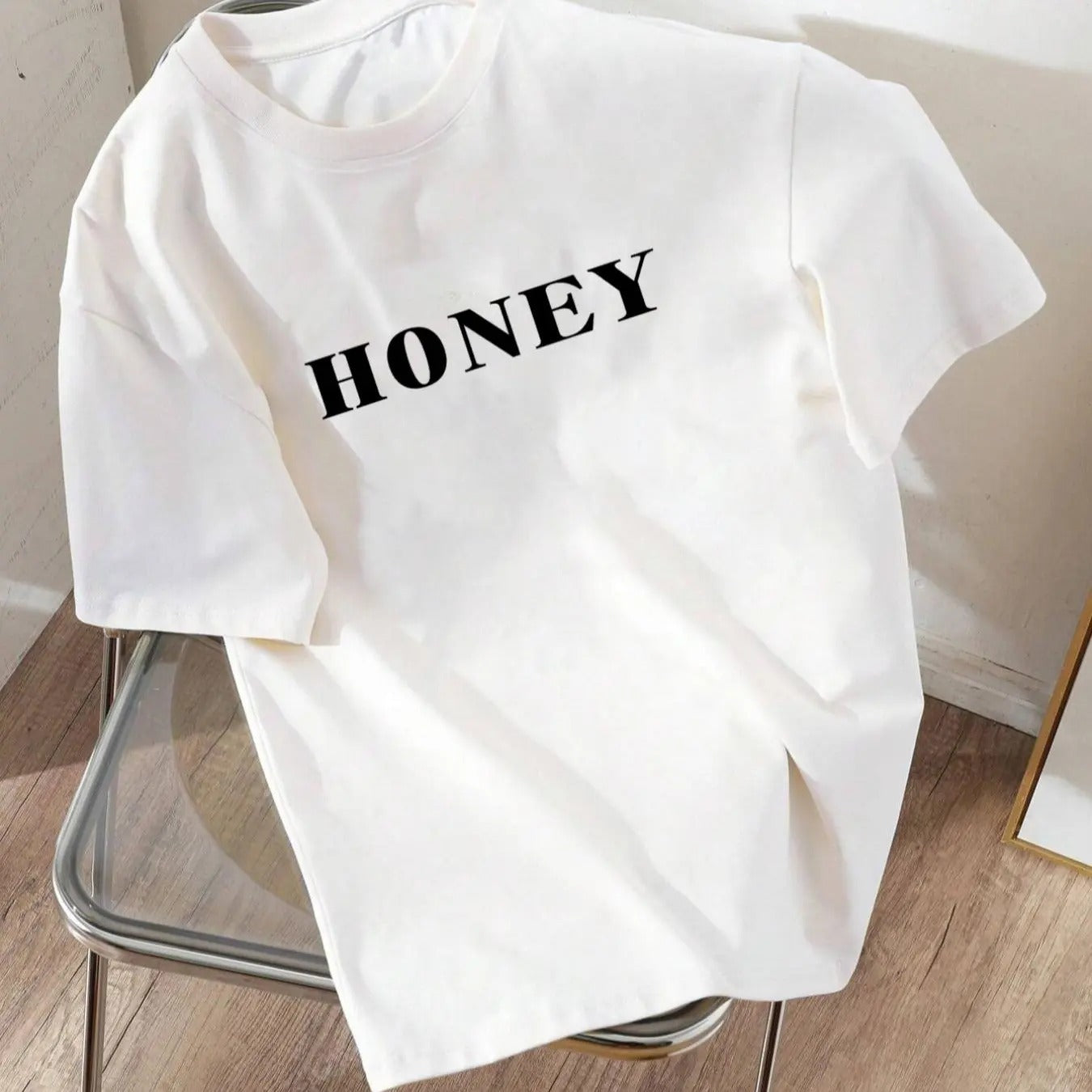 Women's Letter Print Round Neck Tee, Fashion Casual Crew Neck Short Sleeve T-shirt for Daily Outdoor Wear, Girls Clothing...