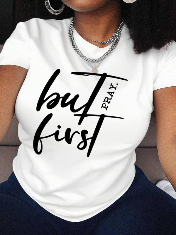 Women's Letter Print Round Neck Tee, Fashion Casual Crew Neck T-Shirt for Daily Holiday Vacation Outdoor Wear, Ladies...