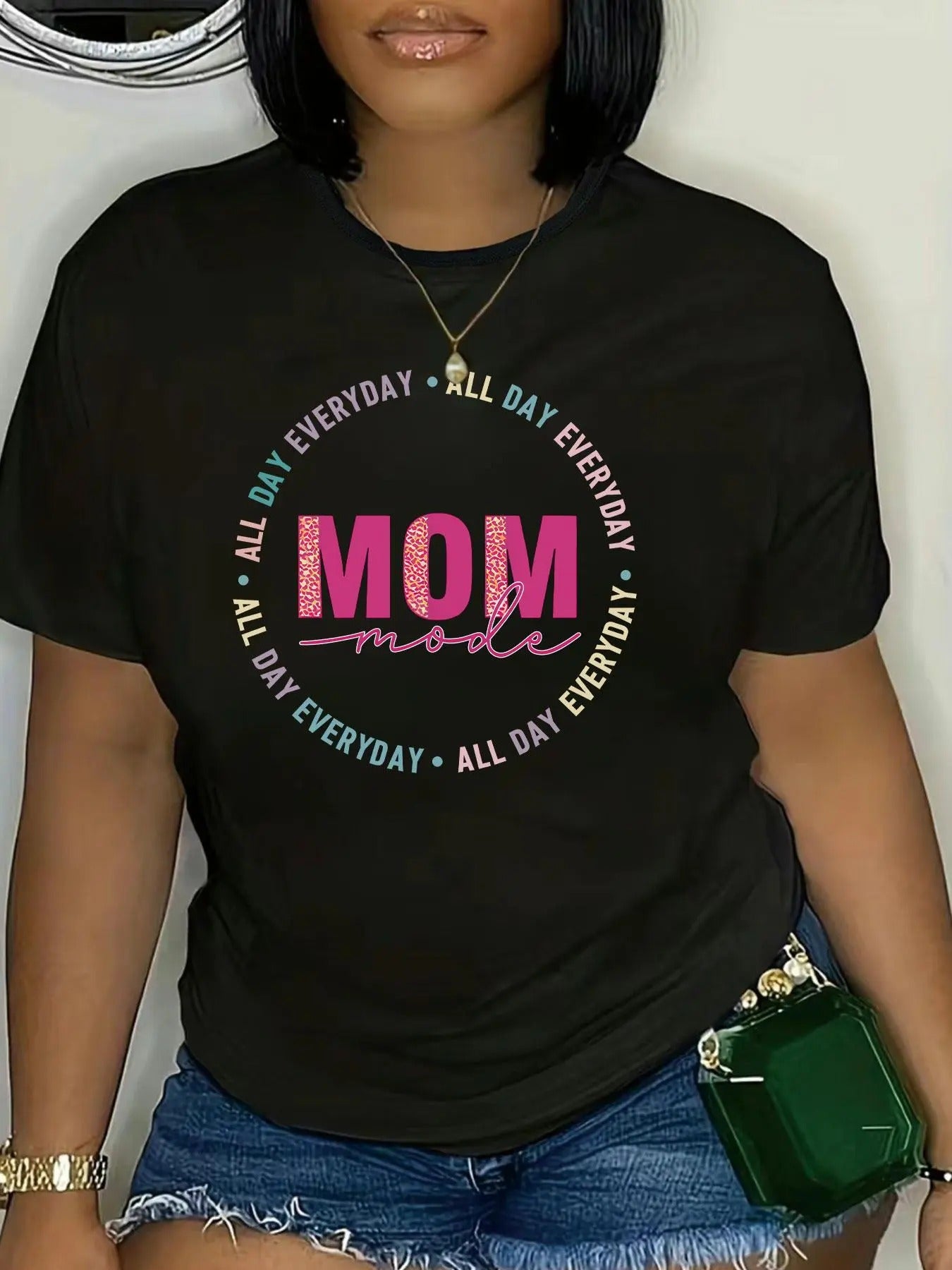 Women's Letter Print Round Neck Tee, Fashion Casual Short Sleeve Crew Neck T-Shirt for Daily Wear, Ladies Clothes for All...