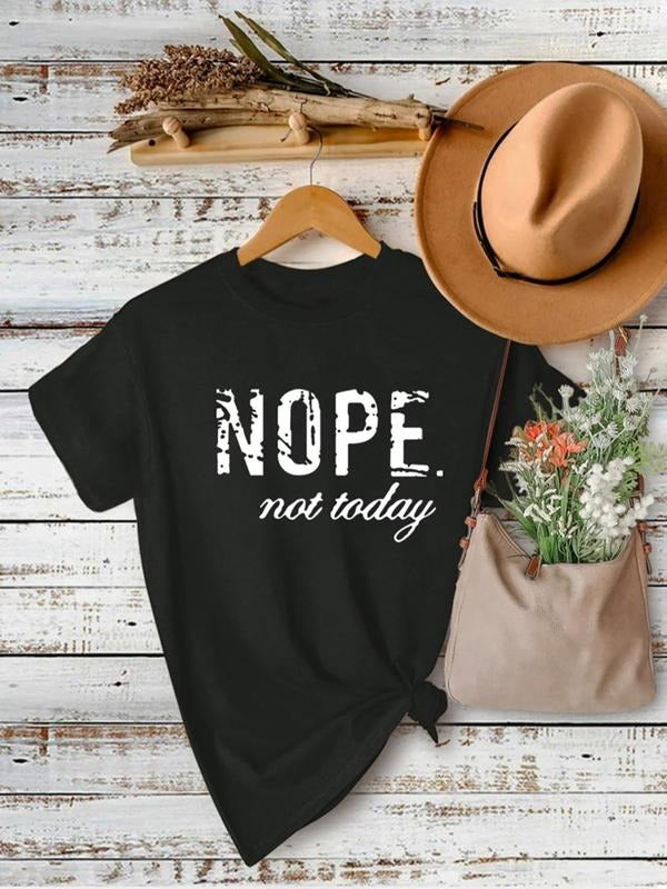 Women's Letter Print Round Neck Tee, Short Sleeve Crew Neck T-Shirt, Casual Summer Top for Women Hoodie, Sweatshirt