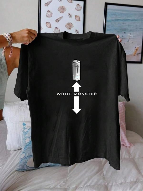 Women's Letter Print Round Neck Tee, Vintage Trendy Casual Short Sleeve T-shirt for Daily Wear, Ladies Summer Outfit, Top...