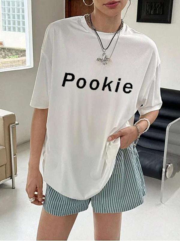 Women's Letter Print Round Neck Tee, Vintage Trendy Casual Short Sleeve T-shirt for Daily Wear, Ladies Summer Outfit, Top...