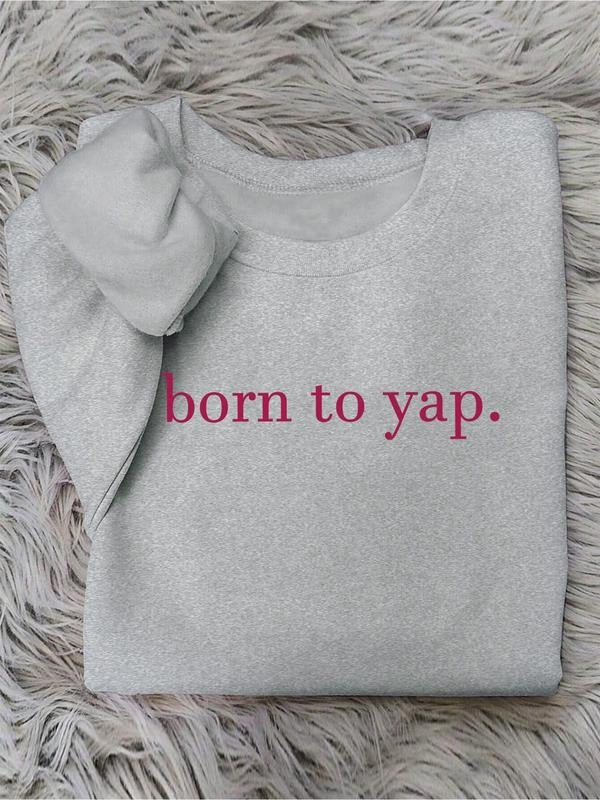 Women's Letter Print Round Neck Thermal Lined Sweatshirt, Casual Long Sleeve Crew Neck Pullover for Fall & Winter,...
