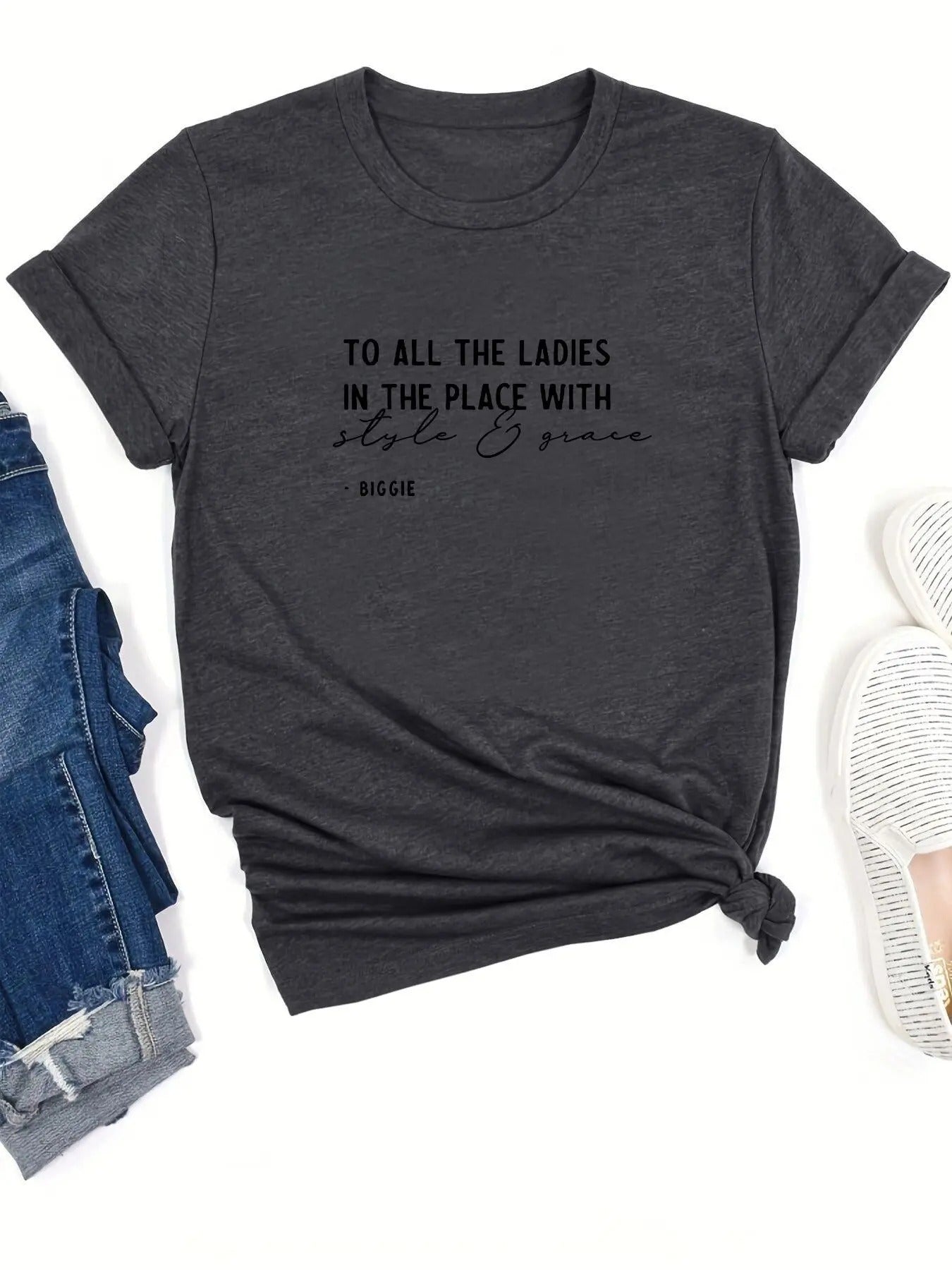 Women's Letter Print Short Sleeve T-Shirt, Summer Clothes Women, Casual Round Neck Graphic Tee for Summer, Women's Top...