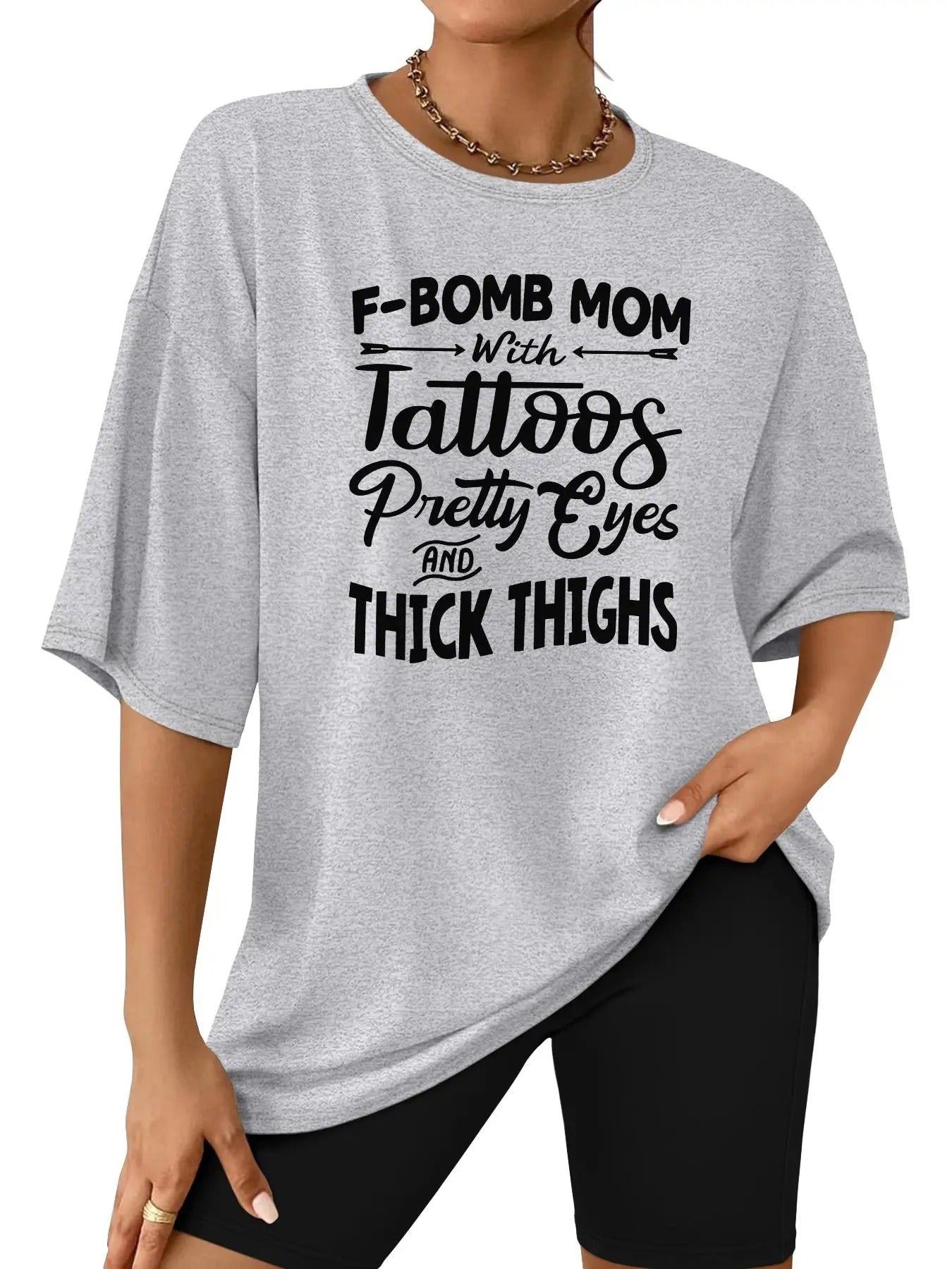 Women's Letter Print Tee & Skinny Shorts Set, Casual Half Sleeve T-shirt & Shorts, Ladies Two-piece Outfits for Daily...