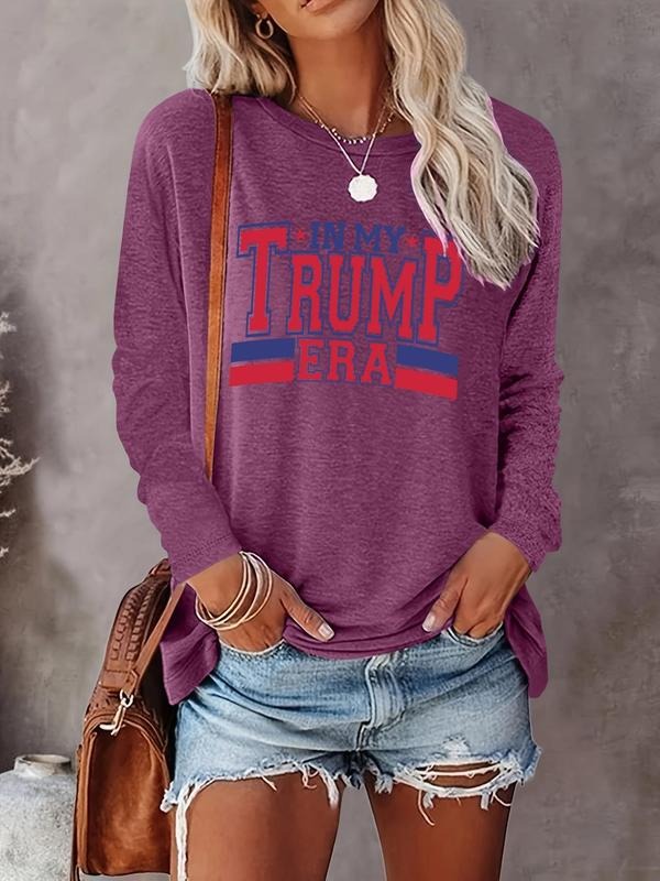 Women's Letter Round Neck Tee, Fashion Casual Crew Neck Long Sleeve T-shirt for Daily Holiday Vacation Outdoor Wear,...