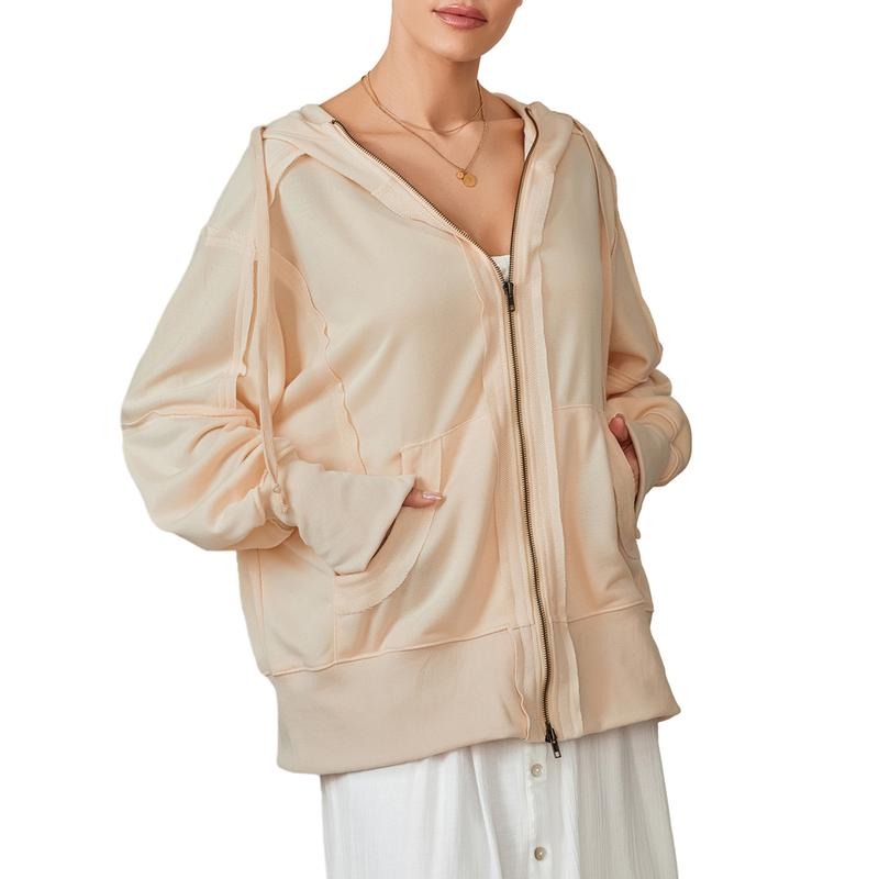 Women's Loose Hoodies Solid Color Long Sleeve Fall Jacket Casual Clothes Zip-Up Sweatshirts Coat T-Shirts | HypeDripTees.com