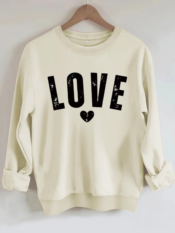 Women's Love Letter Print Casual Round Neck Valentine's Day Sweatshirt, Soft Pullover, Fall & Winter Essential T-Shirts,...