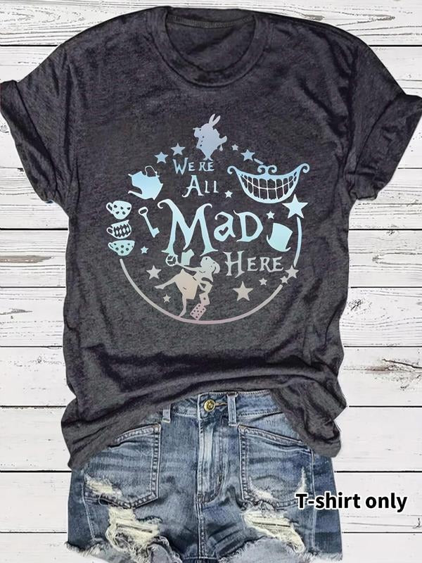 Women's Mad HERE Print Round Neck Tee, Vintage Trendy Casual Short Sleeve T-shirt for Daily Wear, Ladies Summer, Top...