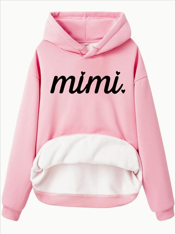 Women's Mimi Heart Print Hooded Long Sleeve Sweatshirt, Casual Loose-Fitting Pullover Top for Fall & Winter T-Shirts, Hoodie