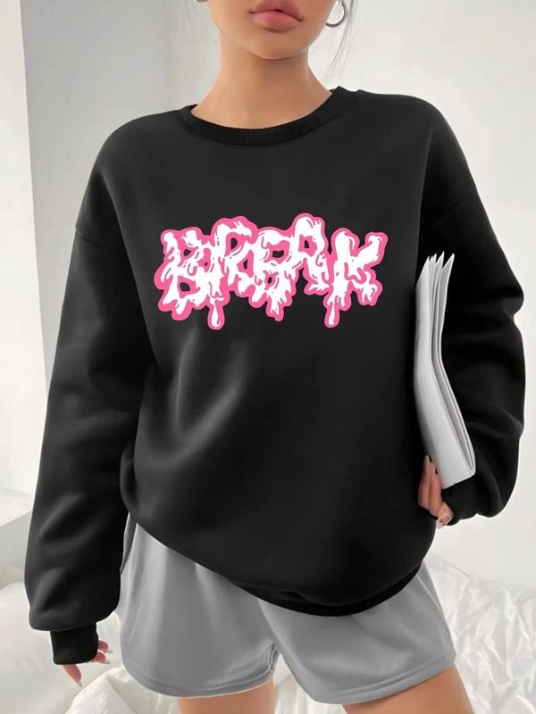 Women's New Drop Shoulder Long-Sleeve Sweatshirt, Letter Print Round Neck Pullover, Casual Crewneck Top for Fall & Winter...