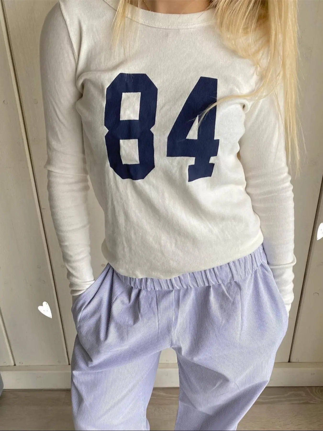 Women's Number Print Round Neck Tee, Casual Long Sleeve Crew Neck T-shirt for Fall, Women's Top for Daily Wear Hoodie,...