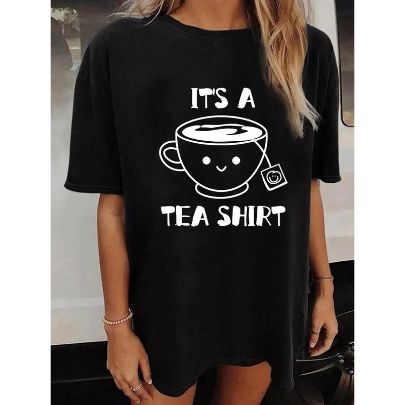 Women's Oversized Loose Fit "It's A Tea Shirt" Graphic T-Shirt - 100% Cotton 180gsm Casual Round Neck Short Sleeve Top,...