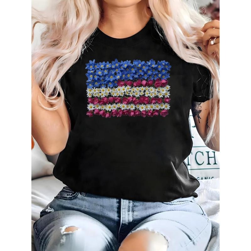 Women's Patriotic American Flag Print T-Shirt
