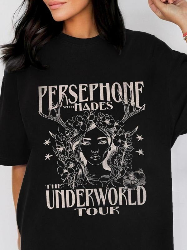 Women's Persephone & The Goddess Underworld Tour Graphic Round Neck Tee, Vintage Trendy Casual Figure Graphic Short...