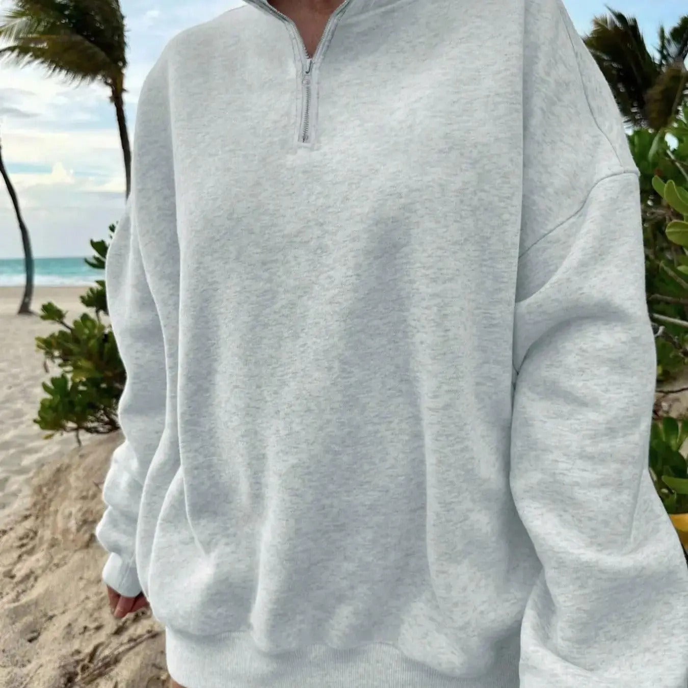 Women's Plain Drop Shoulder  Half Zip Up Sweatshirt, Casual Long Sleeve Polo Neck Pullover for Fall & Winter, Women's...