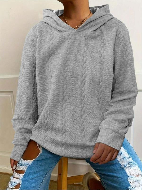 Women's Plain Ribbed Cable Knit Hoodie, Casual Long Sleeve Hooded Sweatshirt for Fall & Winter, Women's Clothing for...