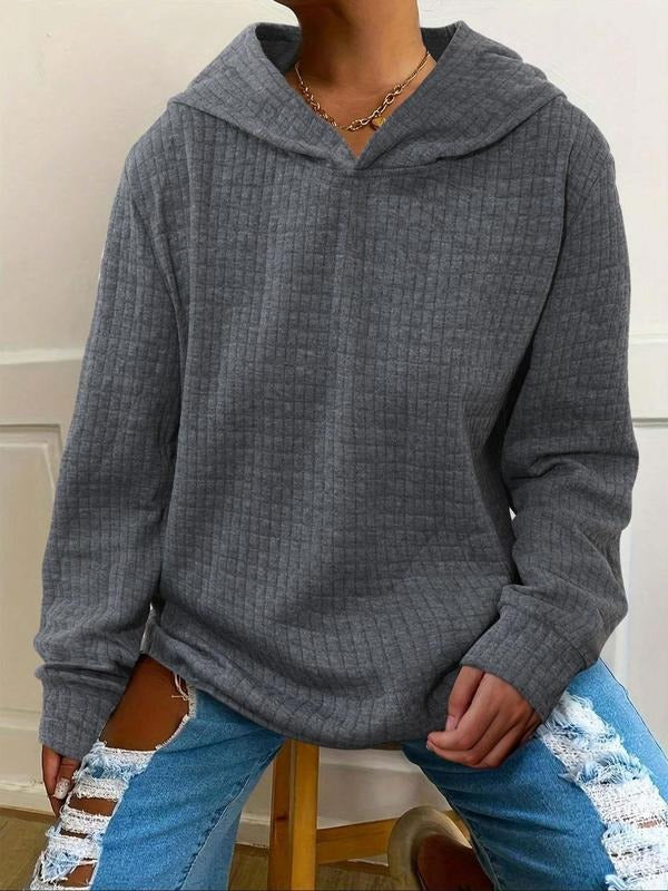Women's Plain Ribbed Hoodie, Casual Long Sleeve Hooded Sweatshirt for Fall & Winter, Women's Clothing for Daily Wear T-Shirts