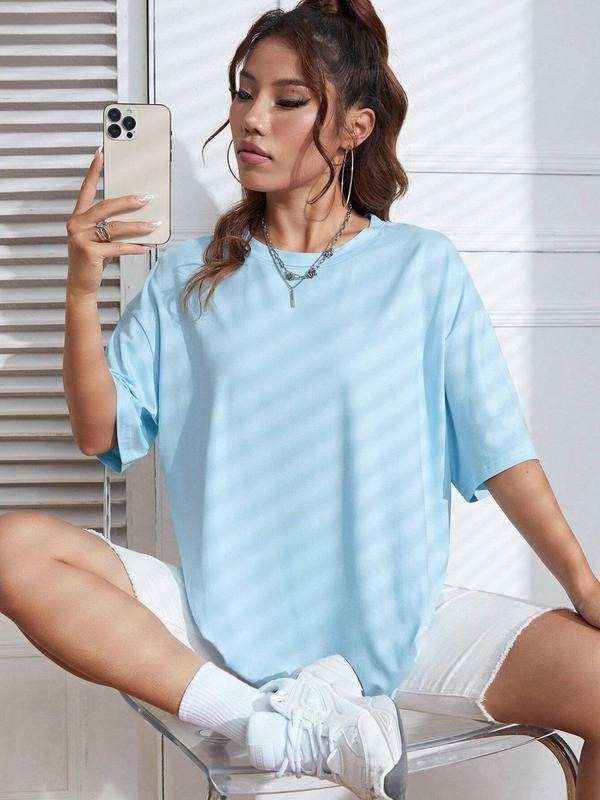 Women's Plain Round Neck Tee, Casual Short Sleeve Crew Neck T-Shirt for Summer, Fashion Women's Top for Daily Wear style...