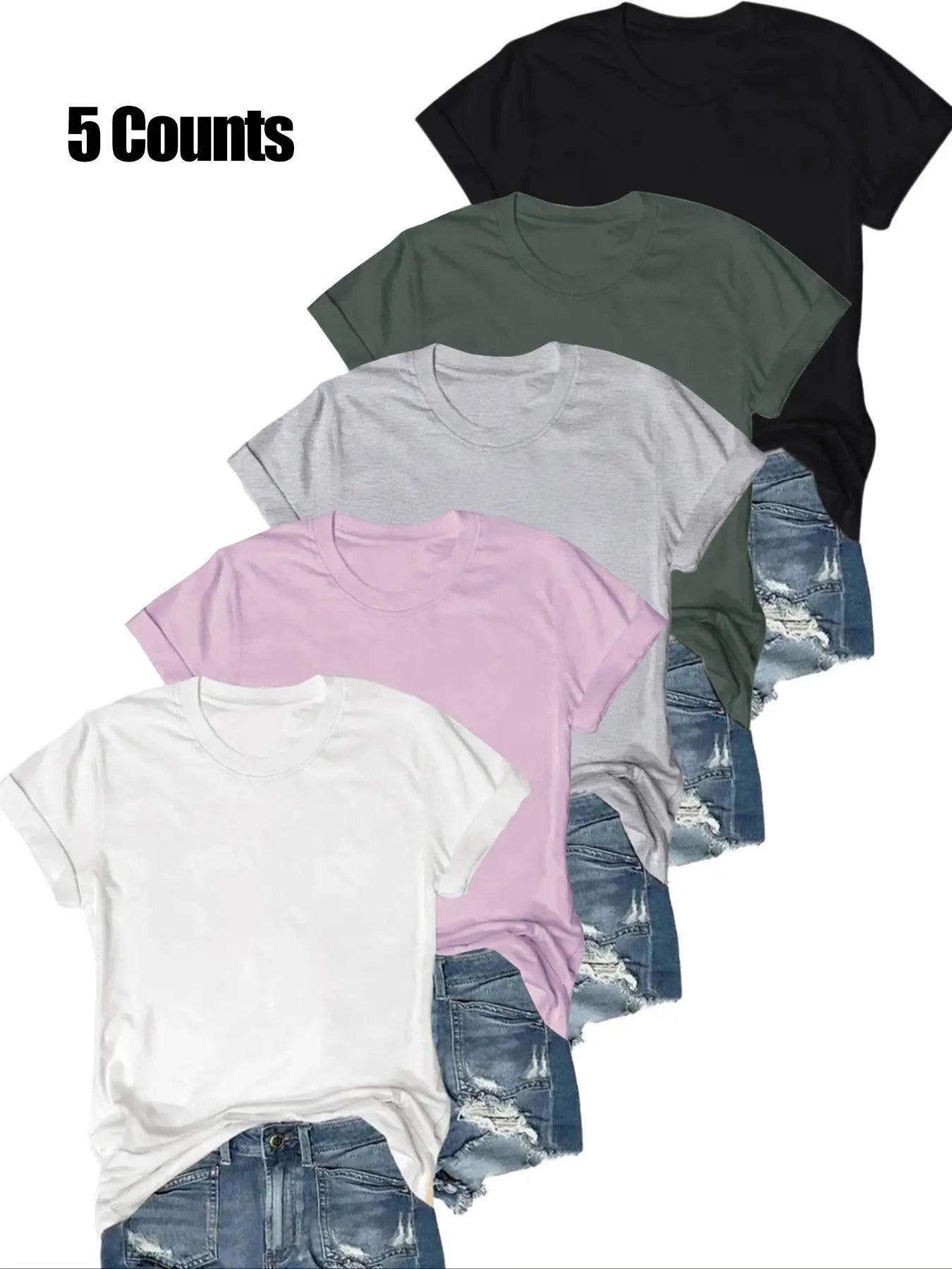 Women's Plain Round Neck Tee, Casual Short Sleeve Crew Neck T-shirt for Summer, Fashion Women's Top for Daily Wear...